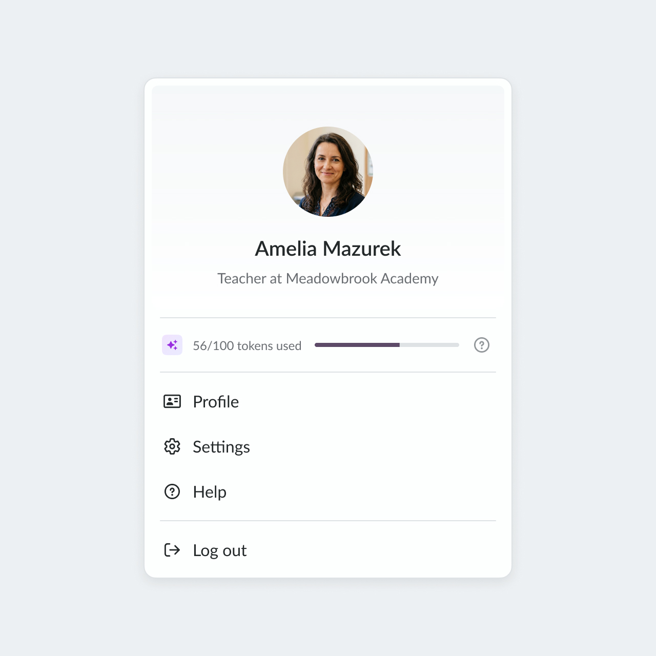 Personal menu, light theme